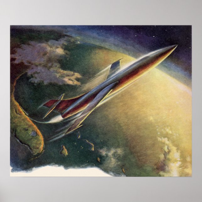 Vintage Science fiction rymdskepp Flygplan jord Poster (Framsidan)