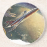 Vintage Science fiction rymdskepp Flygplan jord Underlägg<br><div class="desc">Vintage illustration futuristiska science fiction färd och transport bild. Ett rymdskepp som ser ut som ett modernt flygplan (liknande Space Shuttle) som startar från Florida över Atlanten och jorden på jorden. Flyg upp i himlar och övre atmosfären. En klassisk 50-sekundersmodell för bok-sci-i-tecknad i framtiden.</div>