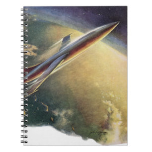 Vintage Science Fiction Rymdskepp Flygplan Jorden Anteckningsbok Med Spiral