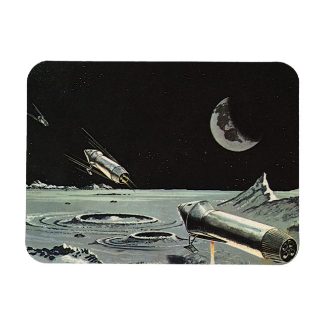 Vintage Science Fiction, rymdskepp måne planeter Magnet (Horisontell)