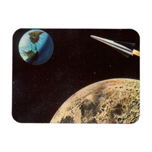Vintage Science Fiction, rymdskepp över månen Magnet