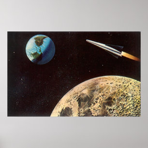 Vintage Science Fiction, Rymdskepp Över Månen Poster