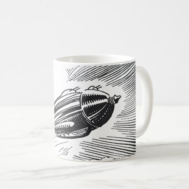 Vintage Science Fiction Rymdskepp Raket i Moln Kaffemugg (Framsida höger)
