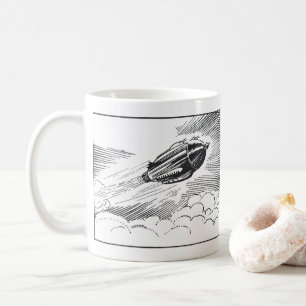 Vintage science fiction-rymdskepp raket i moln kaffemugg