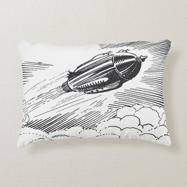 Vintage Science Fiction Rymdskepp Raket i Moln Prydnadskudde (Framsidan)
