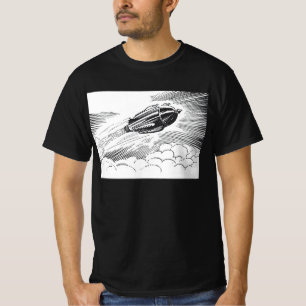 Vintage Science Fiction Rymdskepp Raket i Moln T-shirt
