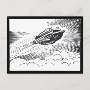 Vintage Science Fiction Rymdskepp Raket i Moln Vykort