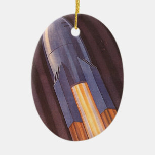 Vintage Science Fiction Rymdskepp Raketer Julgransprydnad Keramik
