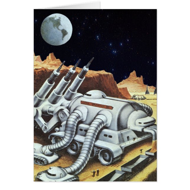 Vintage Science Fiction, rymdstation på månen Hälsningskort (Framsidan)