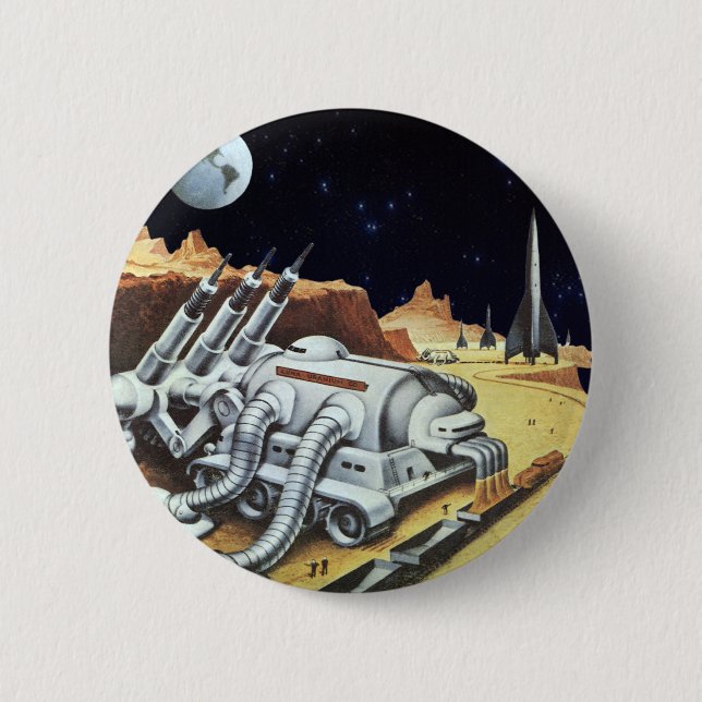 Vintage Science Fiction, rymdstation på månen Knapp (Framsida)