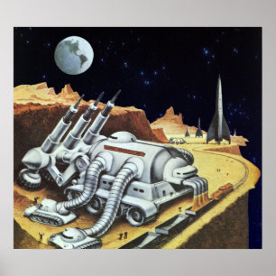 Vintage Science Fiction, rymdstation på månen Poster
