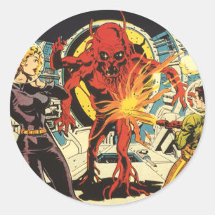 Vintage Science Fiction, Sci Fi Alien Attackerar Runt Klistermärke