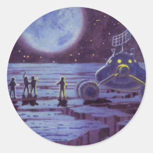 Vintage Science Fiction, Sci Fi Alien Månlandning Runt Klistermärke