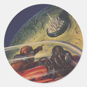 Vintage Science fiction, Sci Fi City på Måne Runt Klistermärke