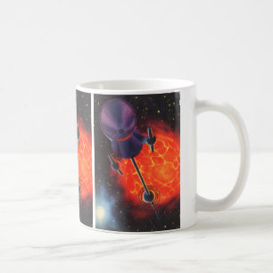 Vintage Science Fiction, Sci Fi-raket, Röd Planet Kaffemugg