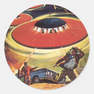 Vintage Science Fiction, Sci Fi UFO Alien Invasion Runt Klistermärke