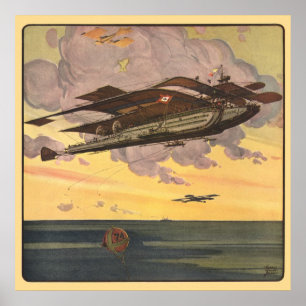 Vintage Science Fiction sjöflygplan flygplan farty Poster