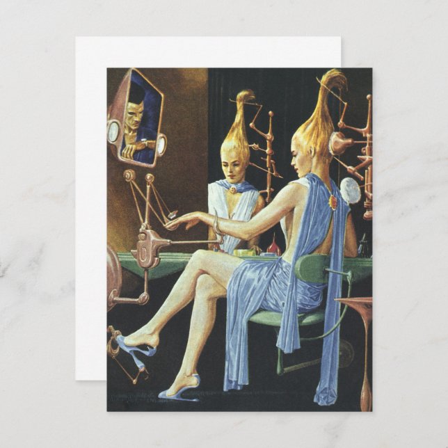 Vintage Science Fiction Skönhetssalong Manikyrer Inbjudningar (Fram/baksida)