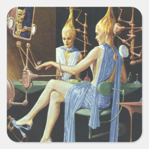 Vintage Science Fiction Skönhetssalong Spa Manikyr Fyrkantigt Klistermärke