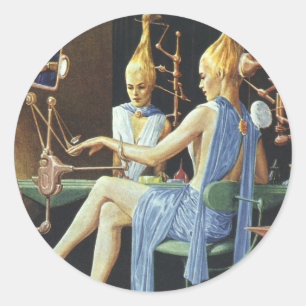 Vintage Science Fiction Skönhetssalong Spa Manikyr Runt Klistermärke