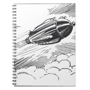 Vintage Science fiction Spaceship Rocket in Clouds Anteckningsbok