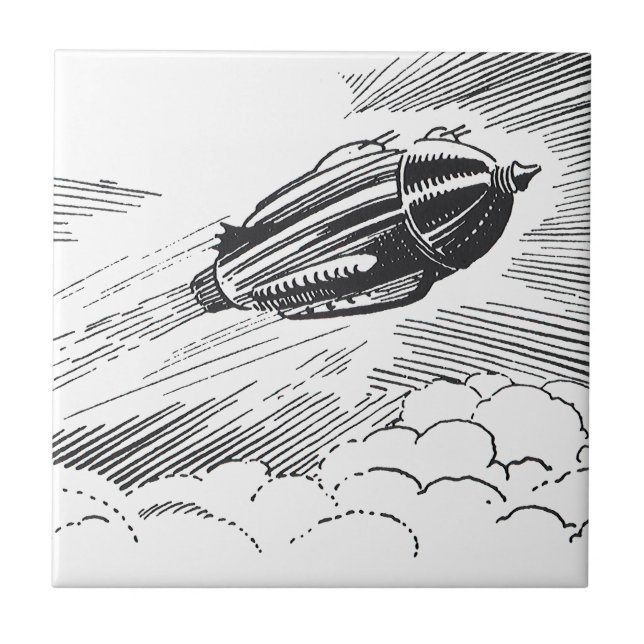 Vintage Science fiction Spaceship Rocket in Clouds Kakelplatta (Framsidan)