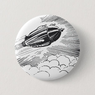 Vintage Science fiction Spaceship Rocket in Clouds Knapp