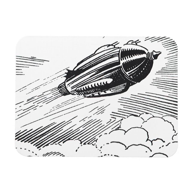Vintage Science fiction Spaceship Rocket in Clouds Magnet (Horisontell)