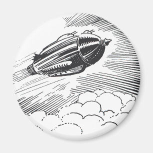 Vintage Science fiction Spaceship Rocket in Clouds Magnet