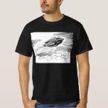 Vintage Science fiction Spaceship Rocket in Clouds T-shirt<br><div class="desc">futuristiska för illustration av vintage Viktoriansk svartvit bild av science fiction transport. Ett rymdskepp som flyger genom molnen i himlar. En klassisk 50-sekundersmodell för bok-sci-i-tecknad i framtiden.</div>