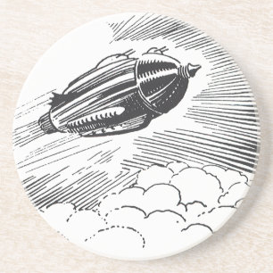 Vintage Science fiction Spaceship Rocket in Clouds Underlägg Sandsten