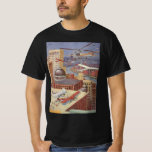 Vintage Science Fiction-stad, Victorian Steam Punk T Shirt<br><div class="desc">Vintage illustration steam punk Victorian Science Fiction futuristisk stadsbild. Den urbana storstaden Paris,  Frankrike i framtiden med flygande bilar,  helikoptrar och flygplan för resor och transporter. Denna steampunkscen inkluderar byggnader och floden Seine i bakgrunden.</div>