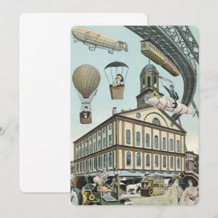 Vintage Science Fiction Steam Punk Stad Inbjudan