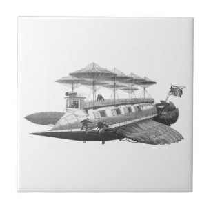 Vintage Science fiction Steampunk Airship Eclipse Kakelplatta