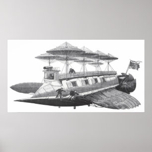 Vintage Science fiction Steampunk Airship Eclipse Poster