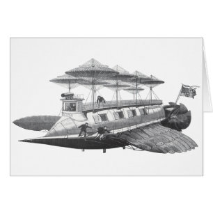 Vintage Science Fiction Steampunk Flygskepp Förmör Hälsningskort
