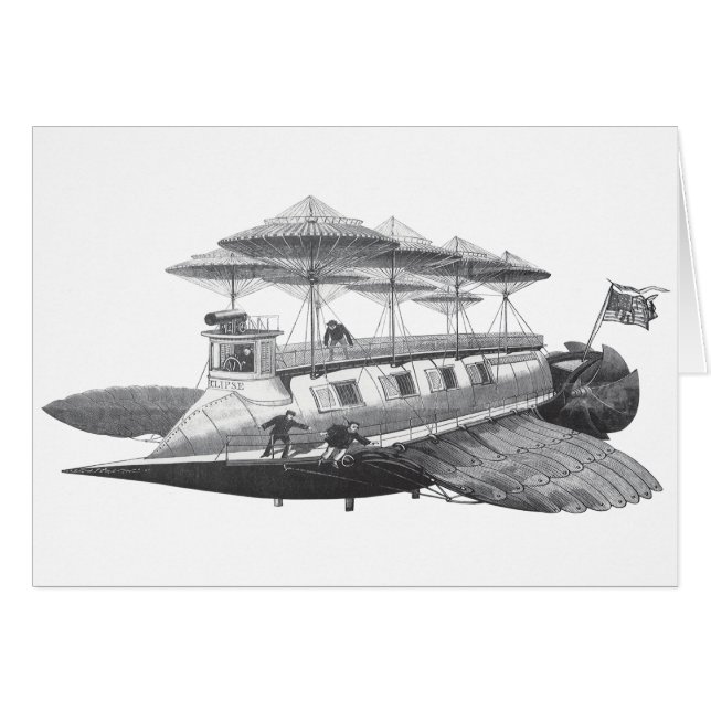 Vintage Science Fiction Steampunk Flygskepp Förmör Hälsningskort (Framsidan Horizontal)