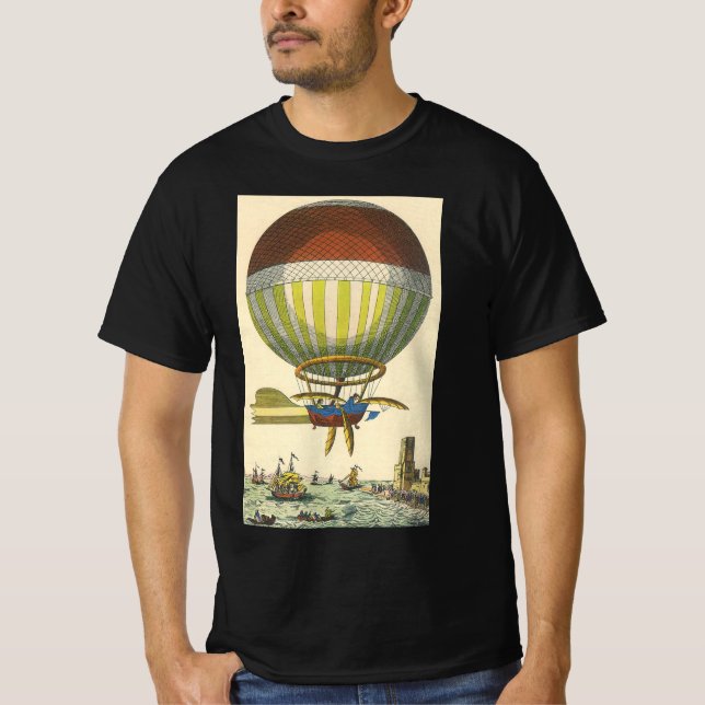 Vintage Science fiction Steampunk Luftballong T Shirt (Framsida)