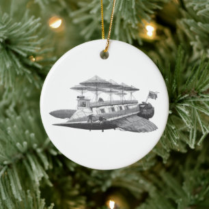 Vintage Science Fiction Steampunk Luftskepp Eclips Julgransprydnad Keramik
