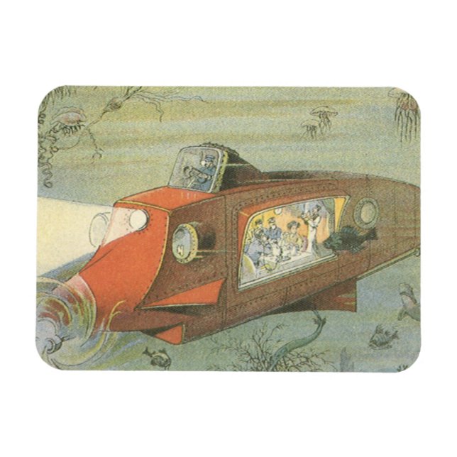 Vintage Science fiction Steampunk Submarine in Sea Magnet (Horisontell)