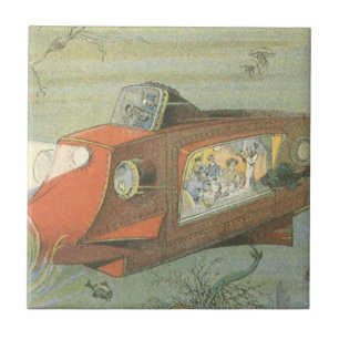 Vintage Science Fiction Steampunk Ubåt i havet Kakelplatta