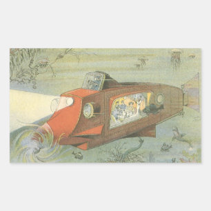 Vintage Science Fiction Steampunk Ubåt i havet Rektangulärt Klistermärke