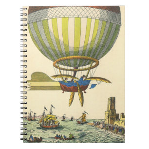 Vintage Science Fiction Steampunk Varm Luft Ballon Anteckningsbok Med Spiral
