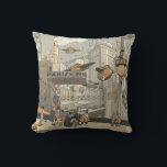 Vintage Science Fiction Urban Paris, ångpunk Kudde<br><div class="desc">Vintage illustration Victorian steam punk Science Fiction futuristisk resa och transport metropol bild. Staden Paris,  Frankrike i framtiden med personliga storlek flygplan istället för bilar och Gare du Nord tunnelbanestation.</div>