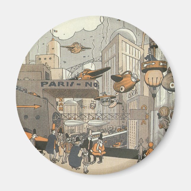 Vintage Science Fiction Urban Paris, Ångpunk Magnet (Framsidan)