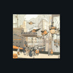 Vintage Science fiction Urban Paris, Steam Punk Canvastryck<br><div class="desc">Vintage illustration Viktoriansk ånga slår Science fiction futuristiska och transport metropolbild. Staden Paris,  Frankrike i framtiden med personbilsformat flygplan i stället för bilar och Gare du Nord-tunnelbanan tåg station.</div>