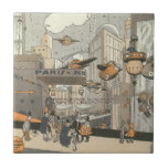 Vintage Science fiction Urban Paris, Steam Punk Kakelplatta<br><div class="desc">Vintage illustration Viktoriansk ånga slår Science fiction futuristiska och transport metropolbild. Staden Paris,  Frankrike i framtiden med personbilsformat flygplan i stället för bilar och Gare du Nord-tunnelbanan tåg station.</div>