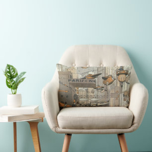 Vintage Science fiction Urban Paris, Steam Punk Lumbarkudde