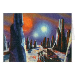 Vintage Science Fiction Utländsk Planet med Aliens Hälsningskort