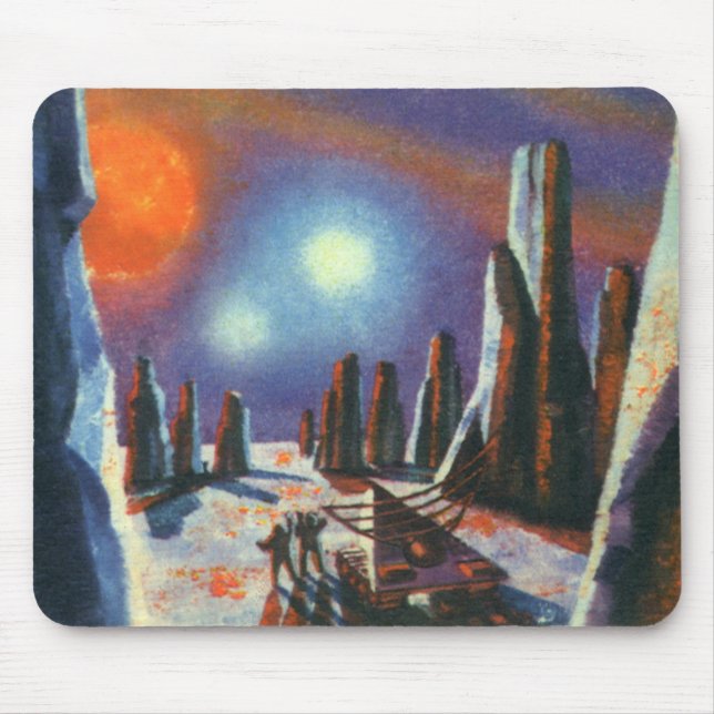 Vintage Science Fiction Utländsk Planet med Aliens Musmatta (Framsidan)